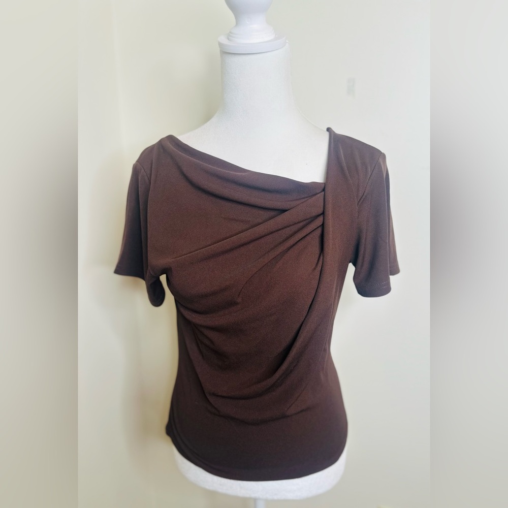 Elegant Brown Women's Drape Blouse